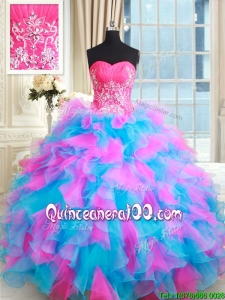 Wonderful Zipper Up Tulle and Organza Quinceanera Dress in Pink and Blue