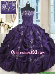 Discount Beaded and Bubble Strapless Purple Quinceanera Dress in Taffeta