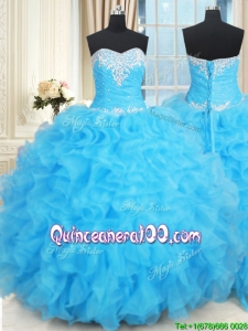 Exquisite Floor Length Baby Blue Quinceanera Dress with Ruffles and Beading