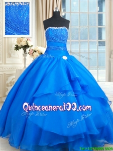 Wonderful Strapless Laced Bust and Beaded Top Quinceanera Dress in Organza