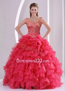 2015 Spring Modern Beading and Ruffles Quince Dresses in Red