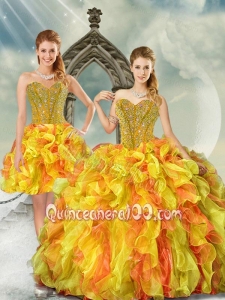 2015 Beautiful Yellow and Orange Sweet 16 Dresses with Beading and Ruffles