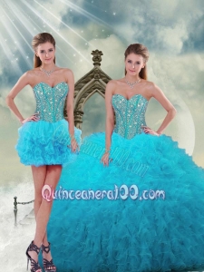 2015 Unique Beading and Ruffles Turquoise Dresses For Quince