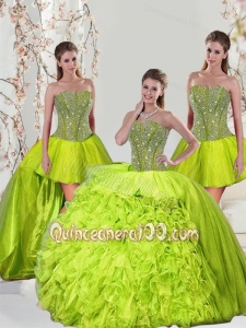 2015 Unique Beading and Ruffles Yellow Green Dresses for Quince