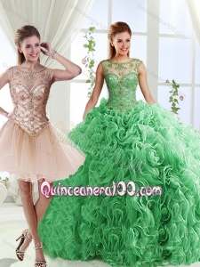 Luxurious See Through Scoop Green Detachable Quinceanera Dresses with Brush Train