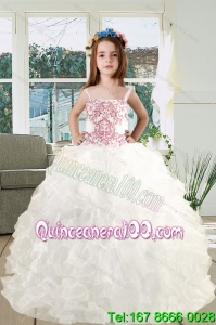 2015 Spaghetti Straps Embroidery Ruffles White Organza Little Girl Pageant Dress
