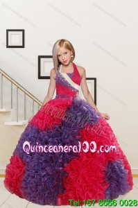 New Arrival Halter Top Ball Gown Multi-color Flower Girl Dress with Beading and Ruffles