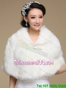2015 Ivory Faux Fur Shawl With Button Front Closure
