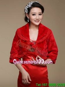 Red Faux Fur Bridal Shawl With Open Front
