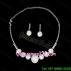 Elegant Pearl With RhinestoneWedding Jewelry Set Including Necklace And Earrings