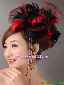 Multi color Headpices With Feather and Tulle Headpices Rhinestones Decorate