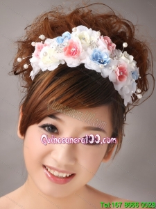 Muticolor Headpiece With Hand Made Flowers and Pearl
