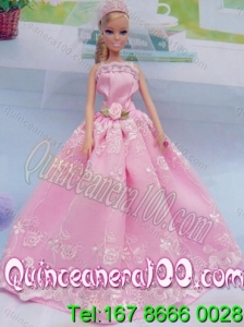 Elegant Pink Gown With Embroidery Made To Fit The Barbie Doll
