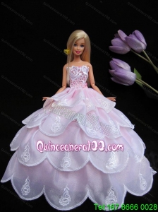 Embroidery Pink Ruffled Layers Ball Gown Barbie Doll Dress