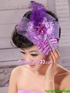 Feather Ribbon Pearl Lavender Bridal Headpiece