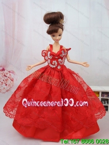 New Beautiful Ball Gown Red Lace Handmade Party Clothes Fashion Dress for Noble Barbie