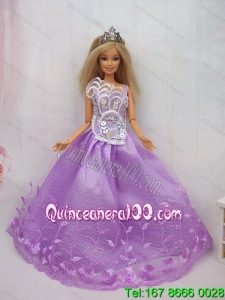 New Beautiful Princess Lilac Lace Handmade Party Clothes Fashion Dress for Noble Barbie