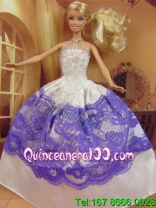 New Fashion Ball Gown White and Purple Dress Gown For Barbie Doll