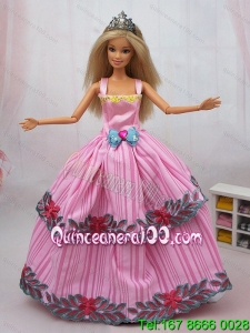 Popular Colorful Dress With Appliques and Bowknot Party Clothes Fashion Dress for Noble Barbie