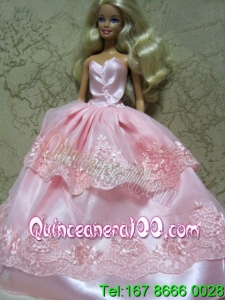 Beautiful Pink Handmade Dress With Lace Dress for Noble Barbie