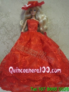 Red Handmade Pretty Dress With Embroidery Made to Fit the Barbie Doll