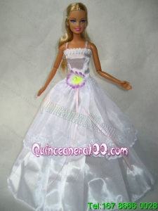 Beautiful White Gown With Flower Made To Fit the Barbie Doll
