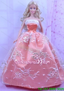 Luxurious Orange Dress With Appliques Made to Fit the Barbie Doll