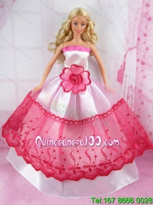 Romantic Pink and Red Princess Dress With Flower Made to Fit the Barbie Doll