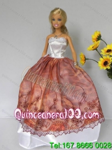 Elegant Rust Red and White Strapless Lace Made to Fit the Barbie Doll
