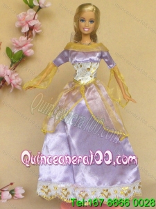 New Beautiful Lilac Long Sleeves Handmade Party Clothes Fashion Dress For Noble Barbie