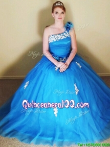 Sophisticated Applique and Hand Made Flowers Quinceanera Dress with One Shoulder