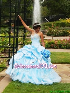 Elegant Beaded and Pick Ups Big Puffy Quinceanera Dress in Light Blue