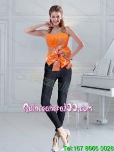 2015 Cute Orange Sweetheart Corset with Ruffles and Bowknot