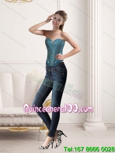 2015 New Style Sweetheart Beaded Corset in Teal