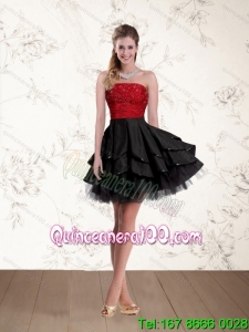 2015 New Style Strapless Beaded Dama Dresses in Red and Black