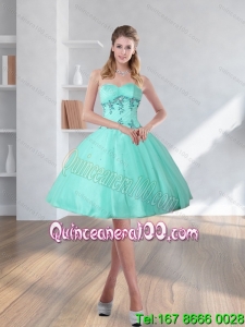 2015 Spring Turquoise Sweetheart Dama Dresses with Embroidery