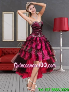 Multi Color High Low Sweetheart Dama Dresses with Beading and Ruffles for 2015
