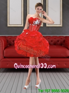 2015 Beautiful Sweetheart Red Dama Dresses with Beading and Pick Ups