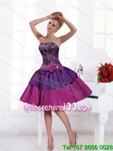 Elegant Strapless Multi Color Knee Length Dama Dresses with Bowknot for 2015