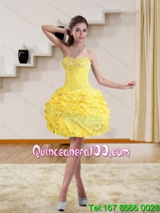 Yellow Beaded Sweetheart Short 2015 Puffy Dama Dresses