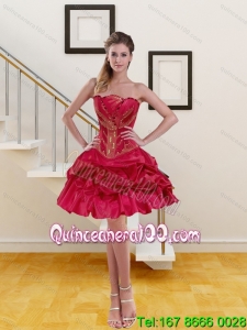 Cheap Red Princess Strapless Beading Cheap Dama Dresses for 2015