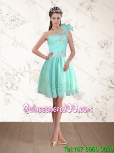 Discount Apple Green One Shoulder Cheap Dama Dresses with Beading