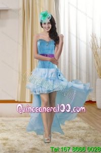 High Low Sweetheart Cheap Dama Dresses with Ruffles and Beading