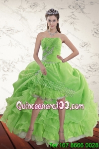 Spring Green High Low Cheap Dama Dresses with Ruffles and Beading