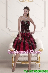 Sweetheart Multi Color Cheap Dama Dresses with Ruffles and Beading