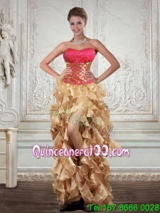Unique Strapless Multi Color Cheap Dama Dresses with Beading and Embroidery
