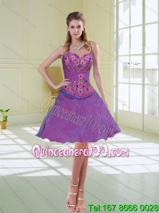 Purple Sweetheart Beaded 2015 Dama Dress with Ruffled Layers and Appliques