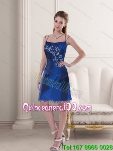 Cheap Spaghetti Straps Embroidery and Ruching Dama Dress in Royal Blue