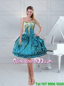 Cheap Teal Straps Beading 2015 Dama Dress with Lace and Embroidery