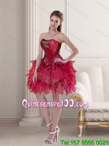 Sexy and Cheap Ball Gown Strapless Ruffles 2015 Dama Dress in Wine Red